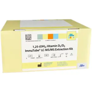 The 1,25-(OH)2-Vitamin D3/D2 ImmuTube® LC-MS/MS Extraction Kit in a yellow box.