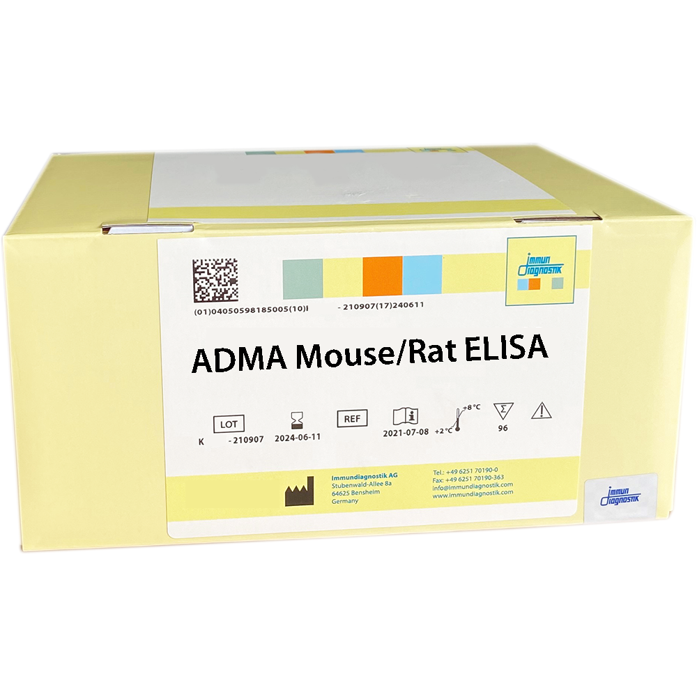 The ADMA Mouse/Rat ELISA yellow kit box.