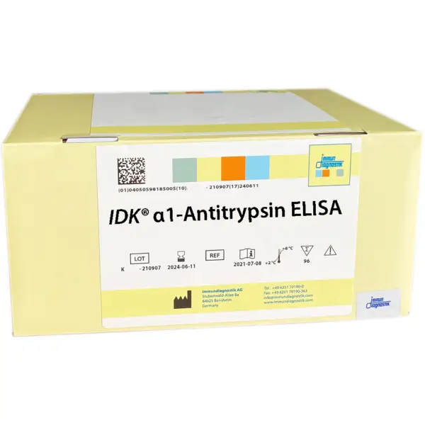 The IDK® alpha-1-antitrypsin ELISA yellow kit box.