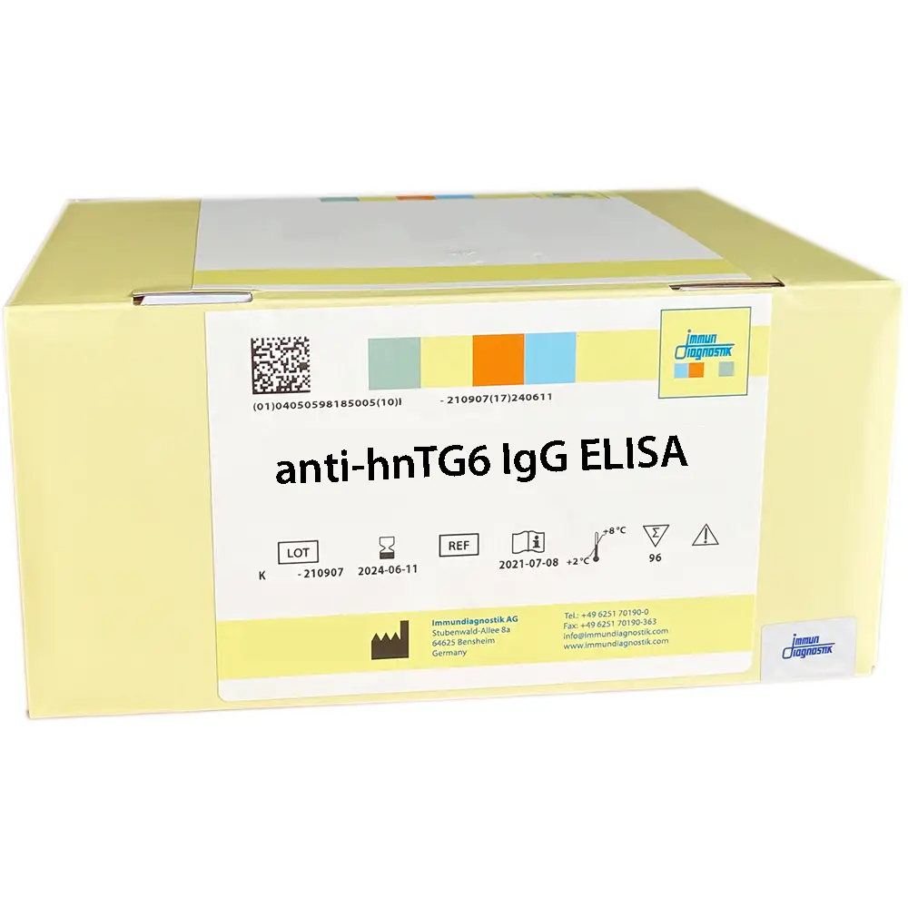 The anti-hnTG6 IgG ELISA yellow kit box.
