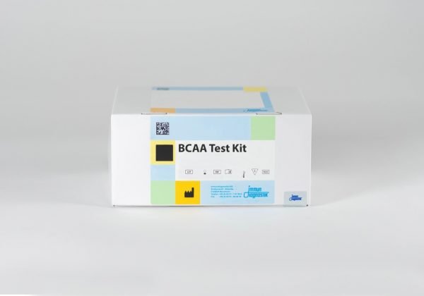 A BCAA Test Kit box against a white backdrop.