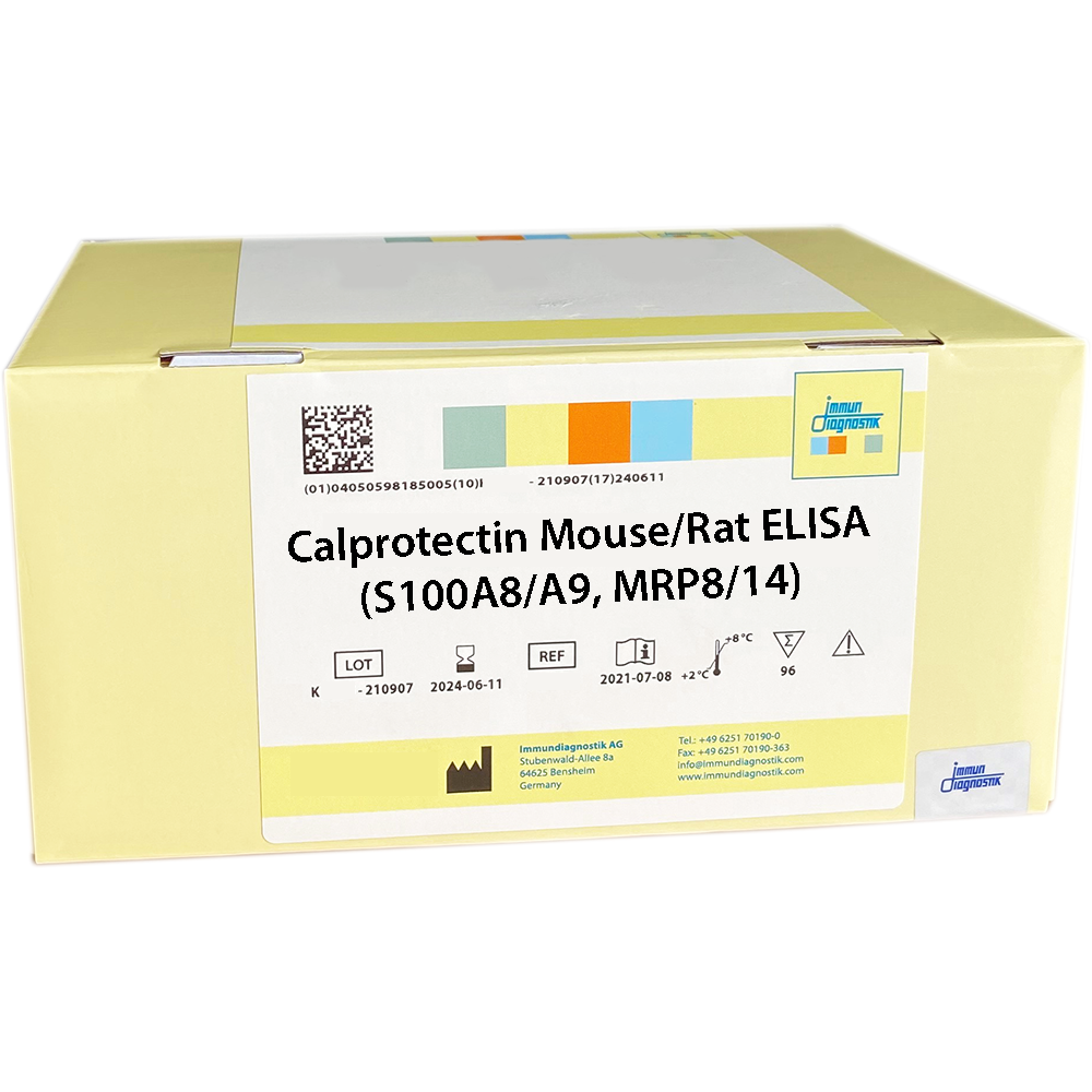The Calprotectin Mouse/Rat ELISA yellow kit box.