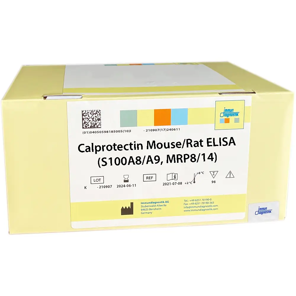 The Calprotectin Mouse/Rat ELISA yellow kit box.