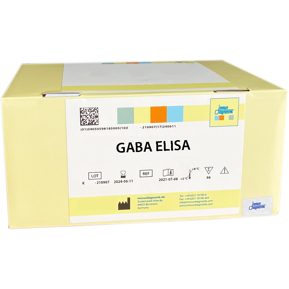 The GABA ELISA yellow kit box.