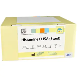 The Histamine ELISA (Stool) yellow kit box.