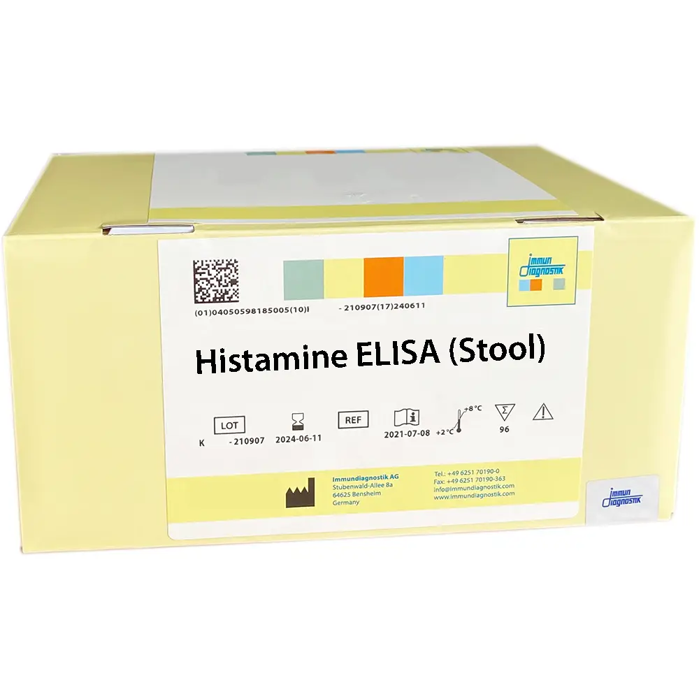 The Histamine ELISA (Stool) yellow kit box.