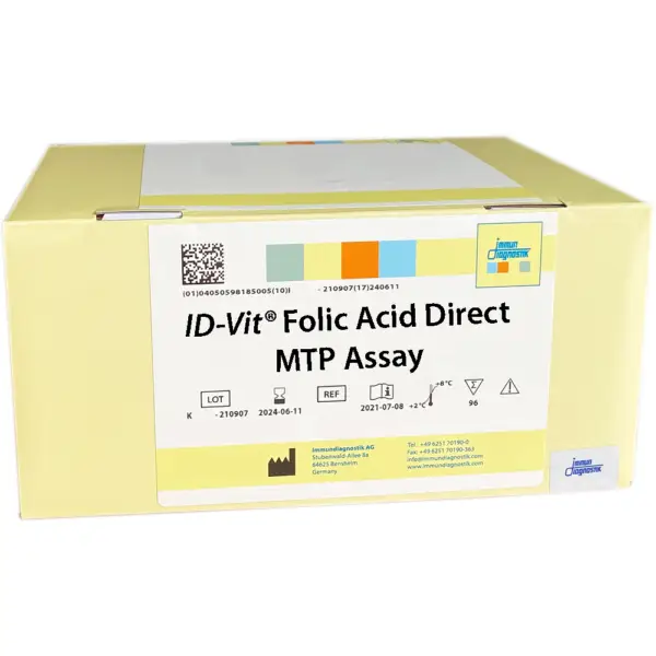 The ID-Vit® Folic Acid Direct MTP Assay yellow kit box.