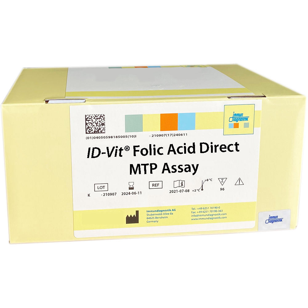 The ID-Vit® Folic Acid Direct MTP Assay yellow kit box.