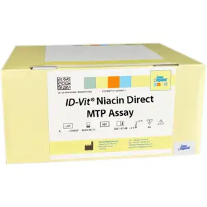 The ID-Vit® Niacin Direct MTP Assay yellow kit box.