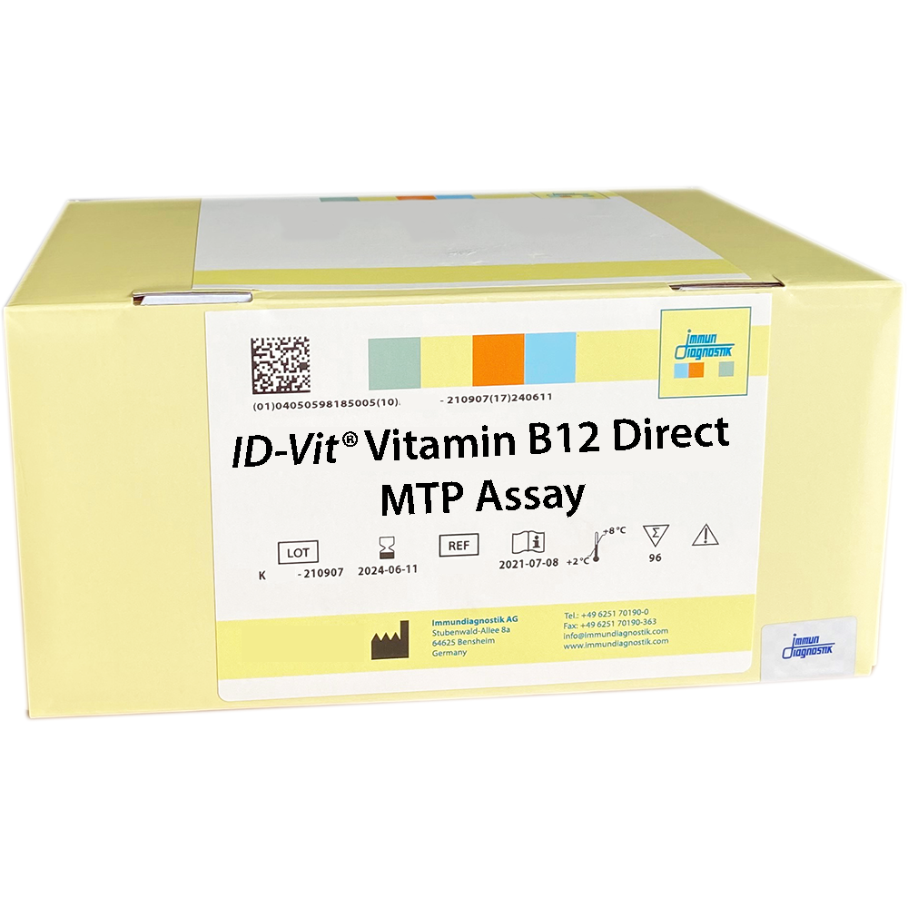 The ID-Vit® Vitamin B12 Direct MTP Assay yellow kit box.