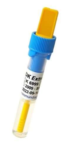 A closeup of the IDKExtract® Stool Preparation System collection tube.