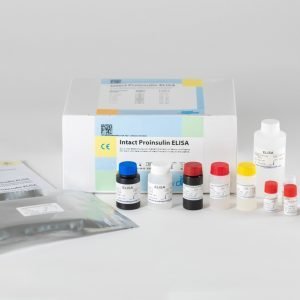 The components of the Immundiagnostik Intact Proinsulin ELISA laid out in front of a white background.