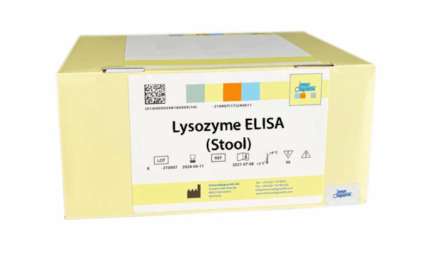 The Lysozyme ELISA (Stool) yellow kit box.