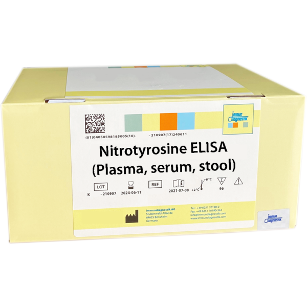 The Nitrotyrosine ELISA (Plasma, Serum, Stool) yellow kit box.
