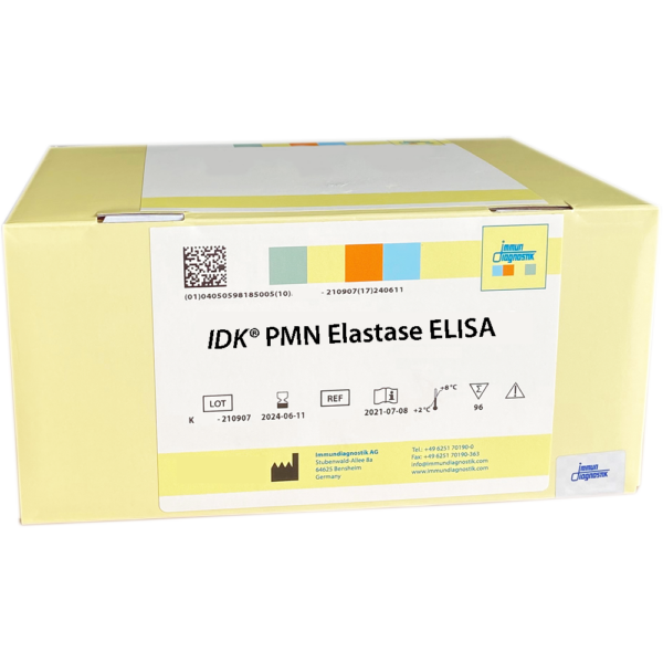 The IDK® PMN Elastase ELISA yellow kit box.