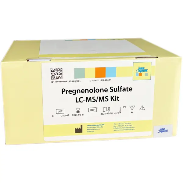 The Pregnenolone Sulfate LC-MS/MS Kit yellow kit box.