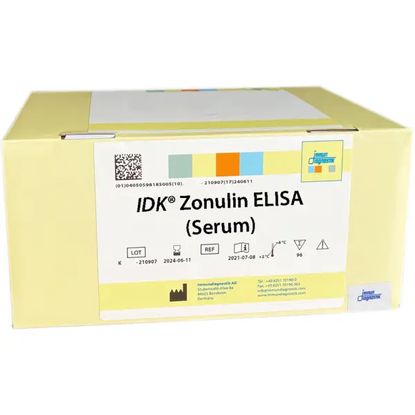 The IDK® Zonulin ELISA (Serum) yellow kit box.