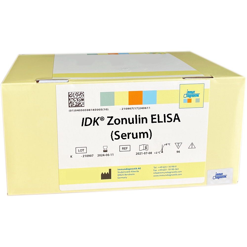 The IDK® Zonulin ELISA (Serum) yellow kit box.
