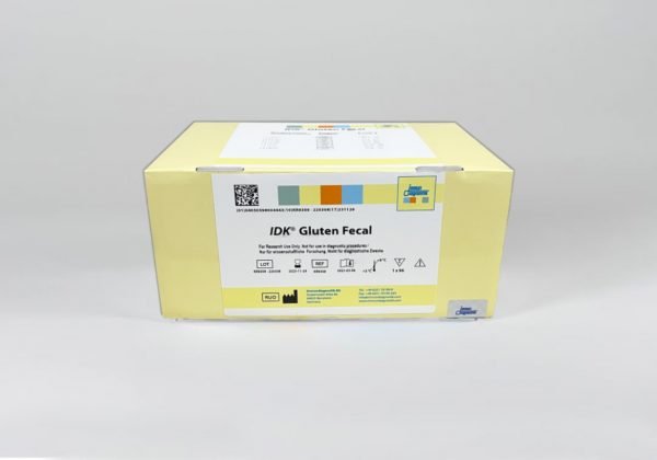 The IDK® Gluten Fecal ELISA kit box against a white background.