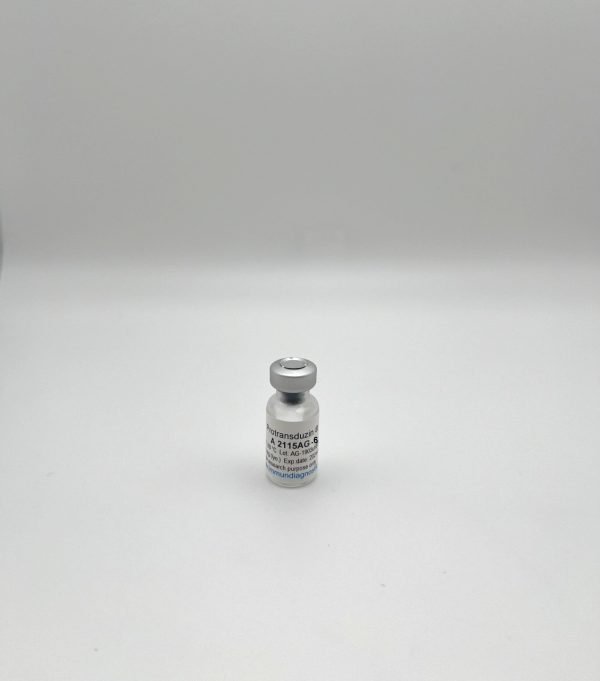 A vial of Protransduzin® 10 mg in front of a white background.