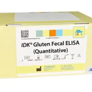 The IDK® Gluten Fecal ELISA yellow kit box.