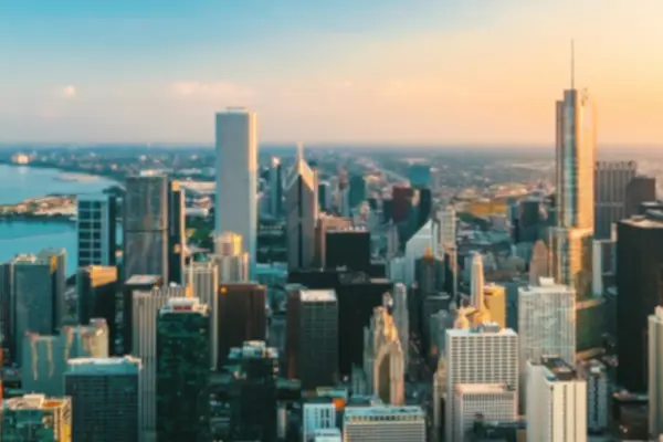The Chicago skyline at sunrise.