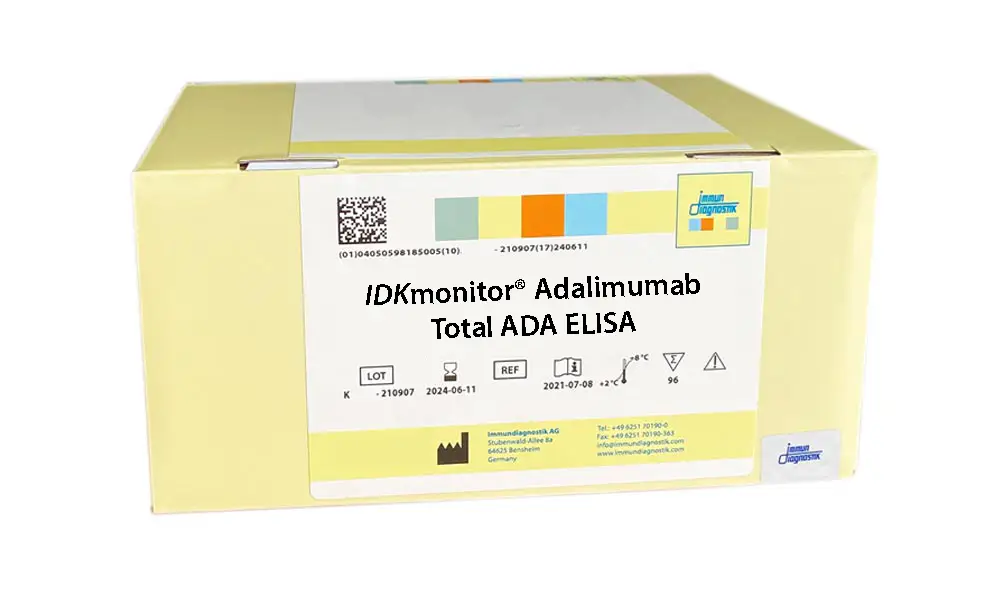 The IDKmonitor Adalimumab Total ADA ELISA kit box.